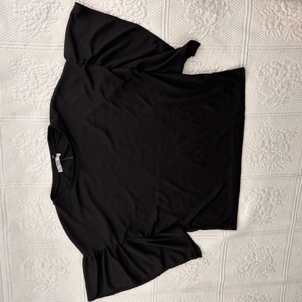 Zara Woman Basic Black Ribbed Ruffle Flutter Sleeve Top Small - Picture 10 of 10